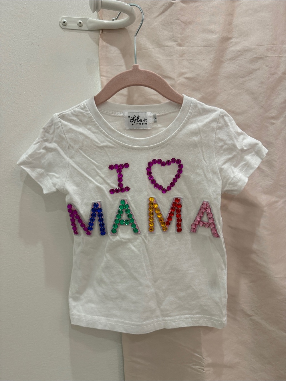 Lola + The Boys White Tee with Multicolor Sequin "I ♥ MAMA"